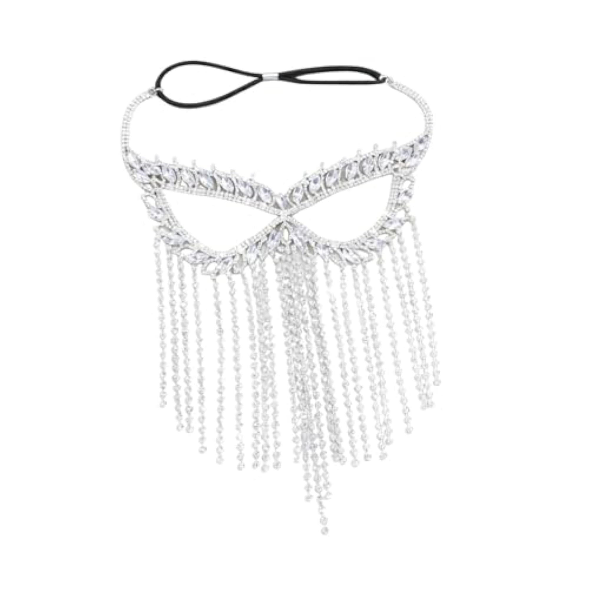 Rhinestone Tassel Mask for Women, Silver